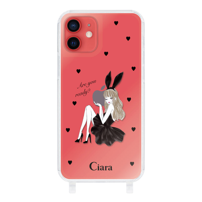 iPhoneケース ストラップクリアケース ブラックバニー