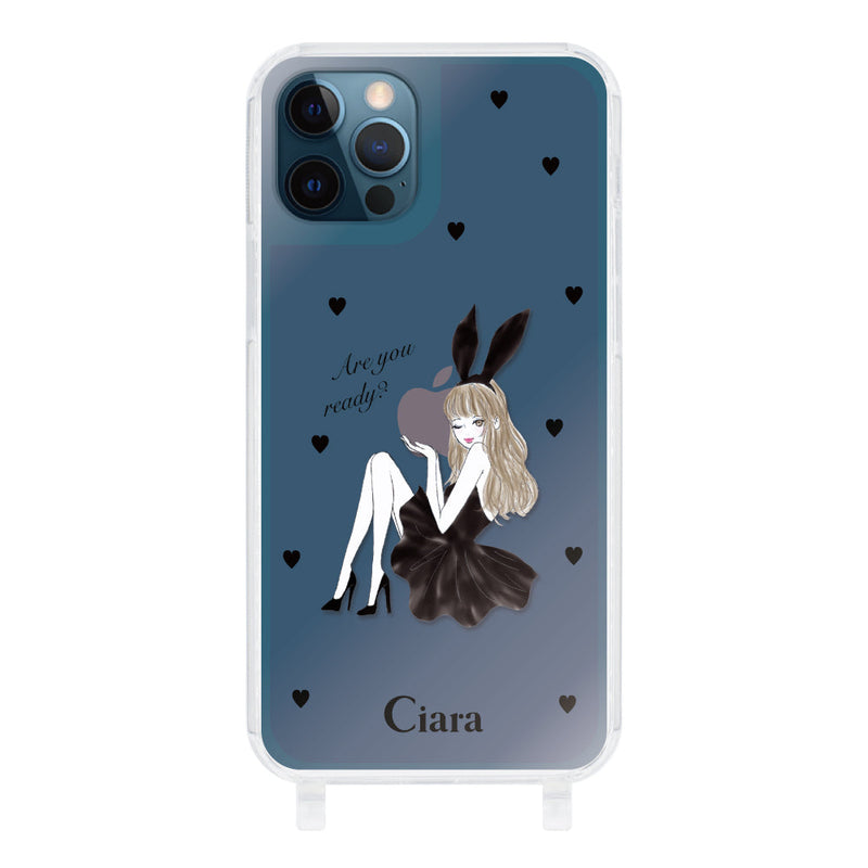 iPhoneケース ストラップクリアケース ブラックバニー