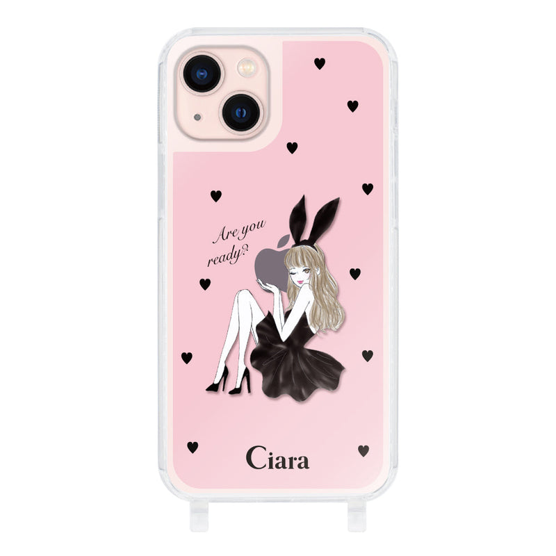 iPhoneケース ストラップクリアケース ブラックバニー