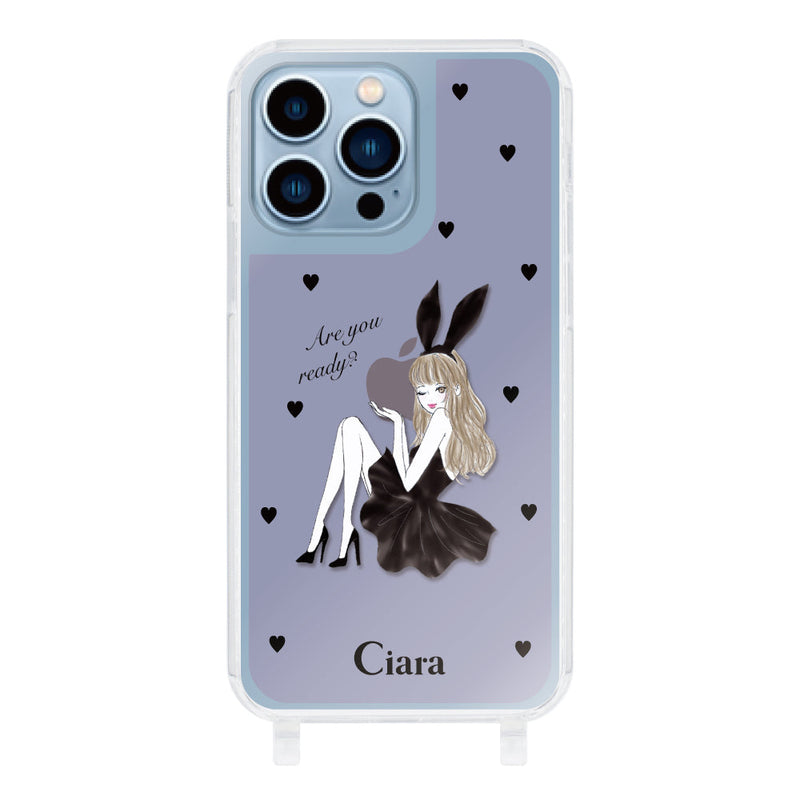 iPhoneケース ストラップクリアケース ブラックバニー