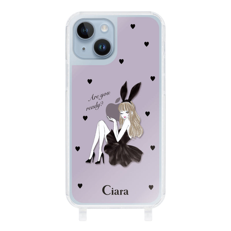 iPhoneケース ストラップクリアケース ブラックバニー