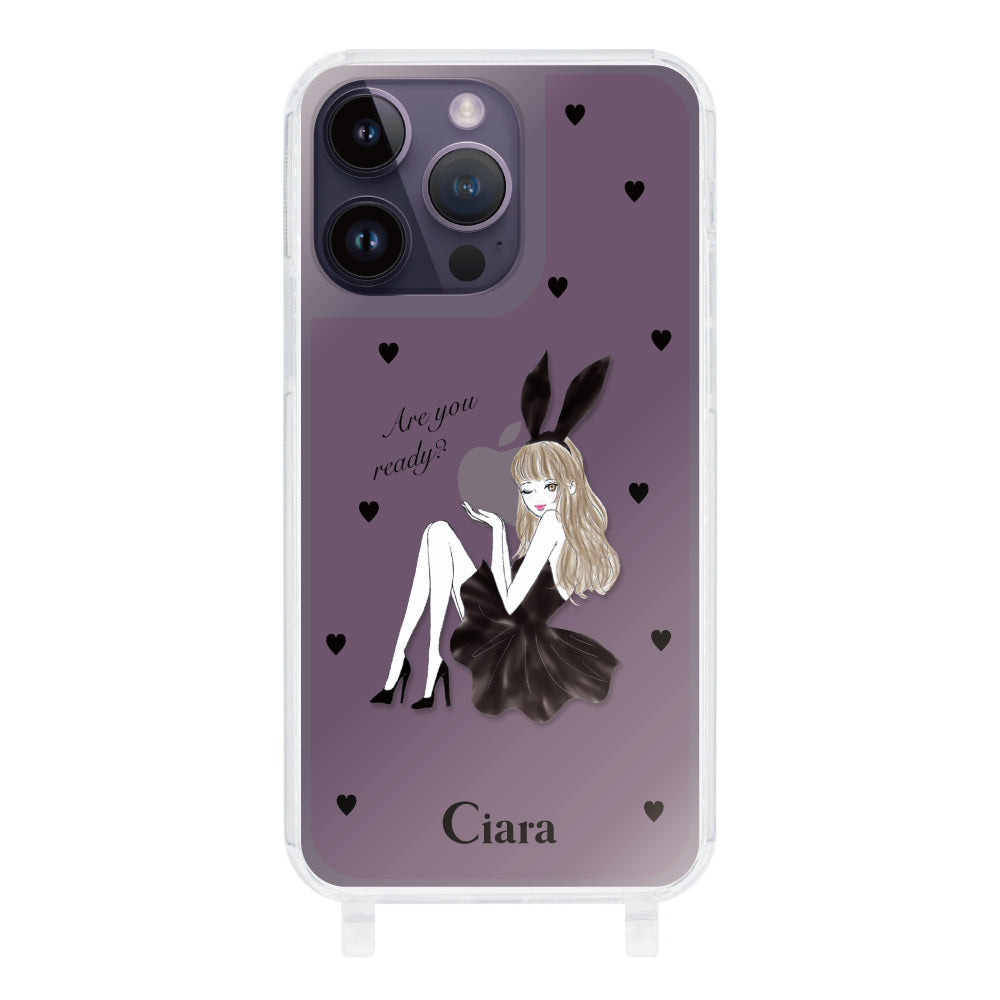 iPhoneケース ストラップクリアケース ブラックバニー