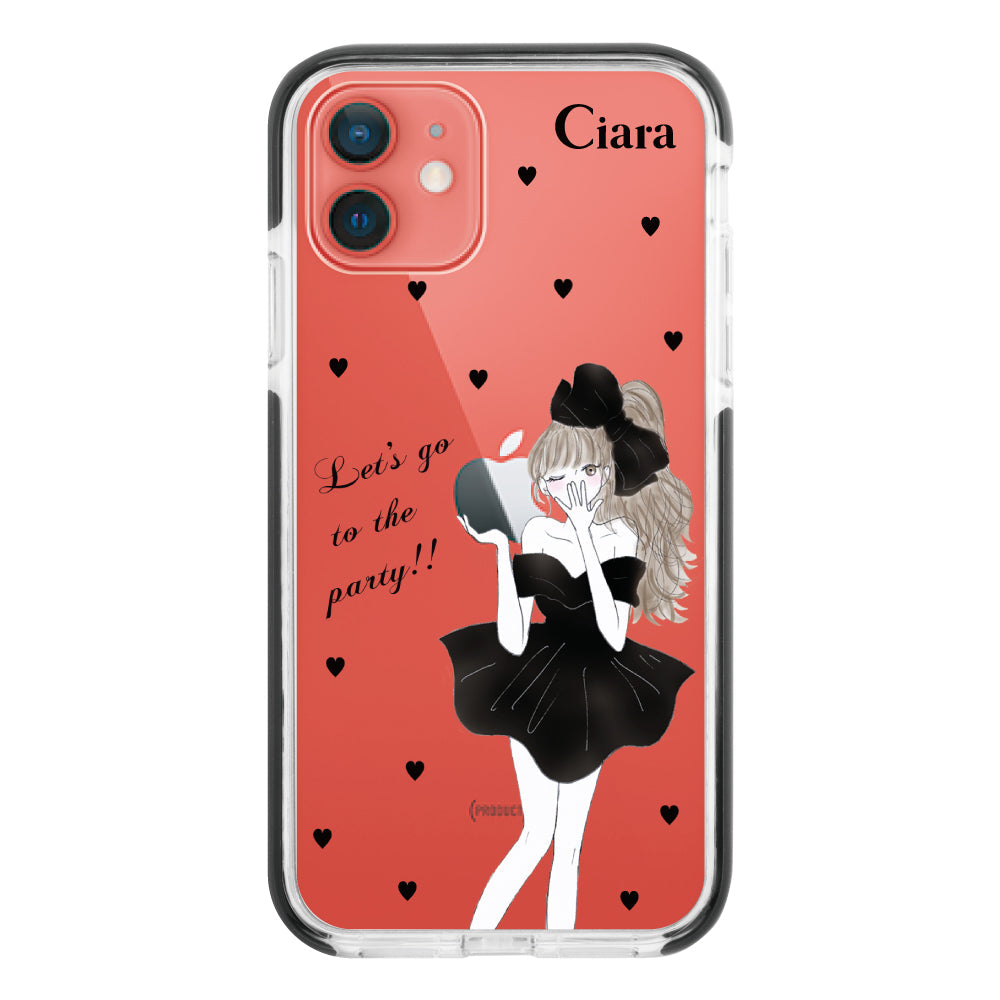 iPhone11ケース クッションバンパー 耐衝撃クリアケース ブラックリボン クリア