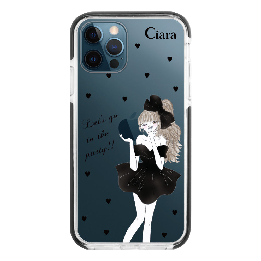 iPhone12ProMaxケース クッションバンパー 耐衝撃クリアケース ブラックリボン クリア