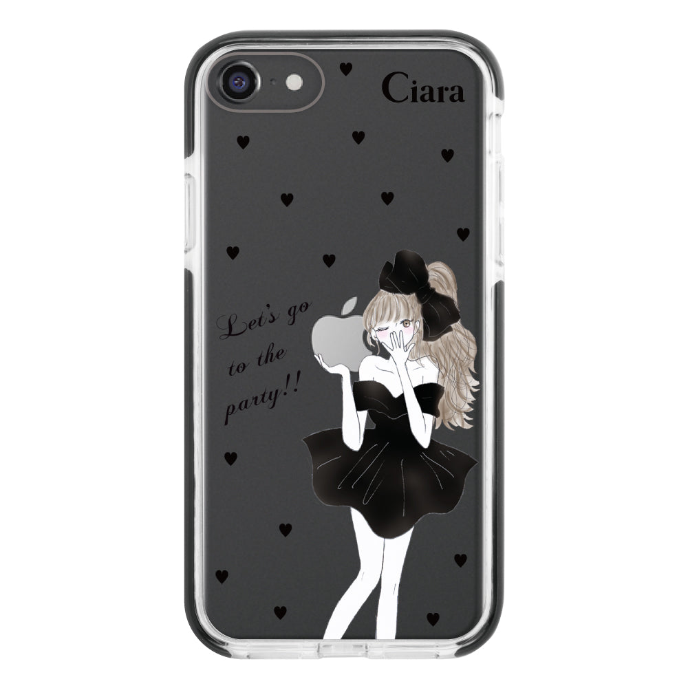 iPhone7/8ケース クッションバンパー 耐衝撃クリアケース ブラックリボン クリア