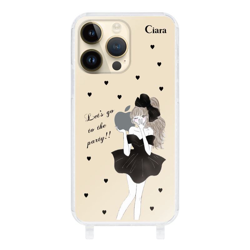 iPhoneケース ストラップクリアケース ブラックリボン