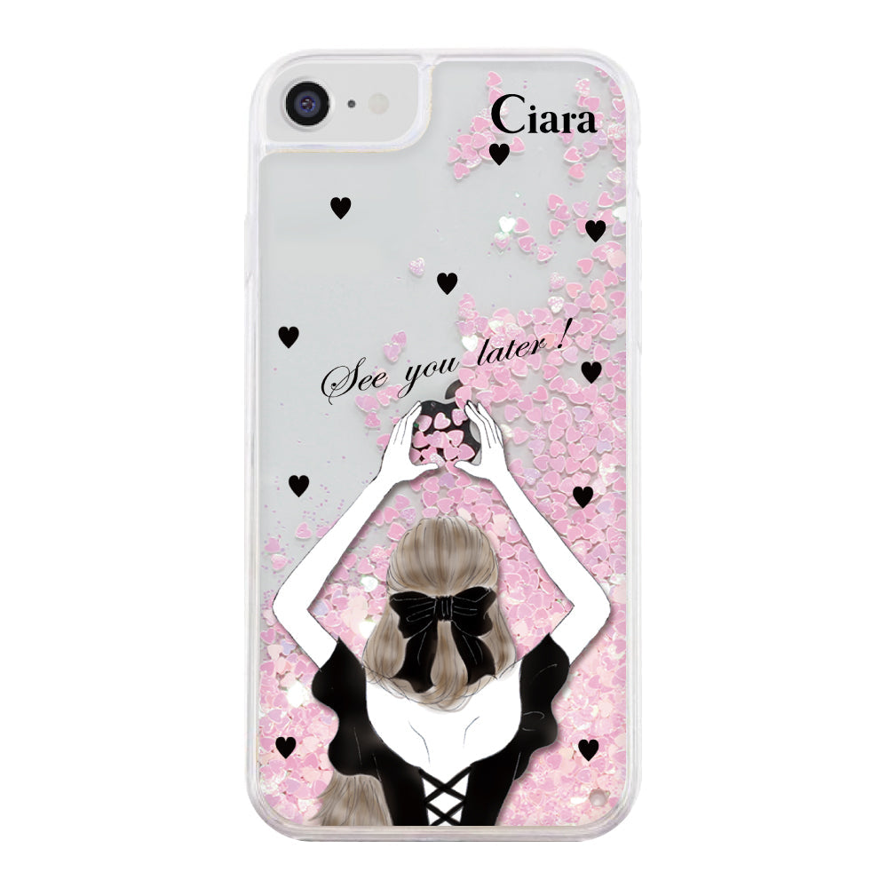 iPhoneSE2/SE3 グリッター オイルクリアケース ブラックバックショット ピンク