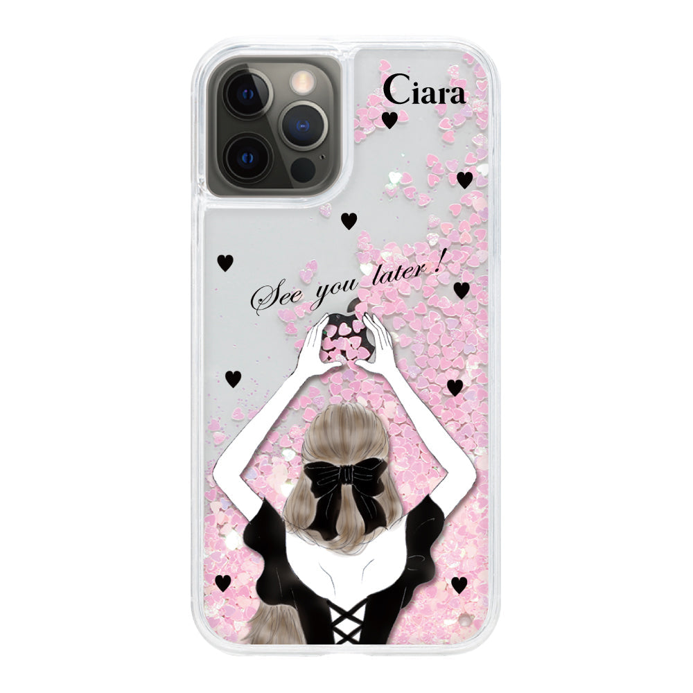 iPhoneX/XS グリッター オイルクリアケース ブラックバックショット ピンク