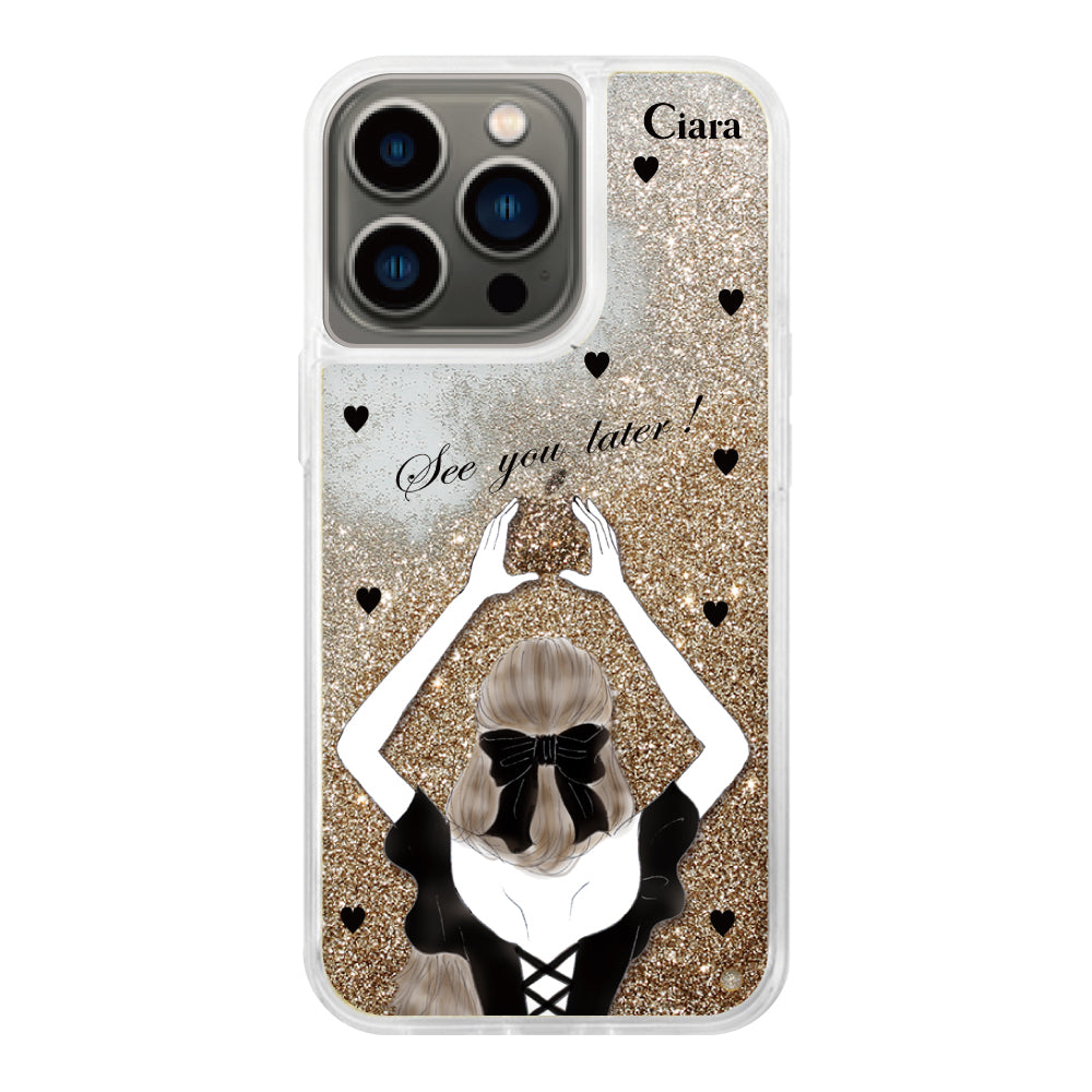 iPhone13Pro グリッター オイルクリアケース ブラックバックショット ゴールド