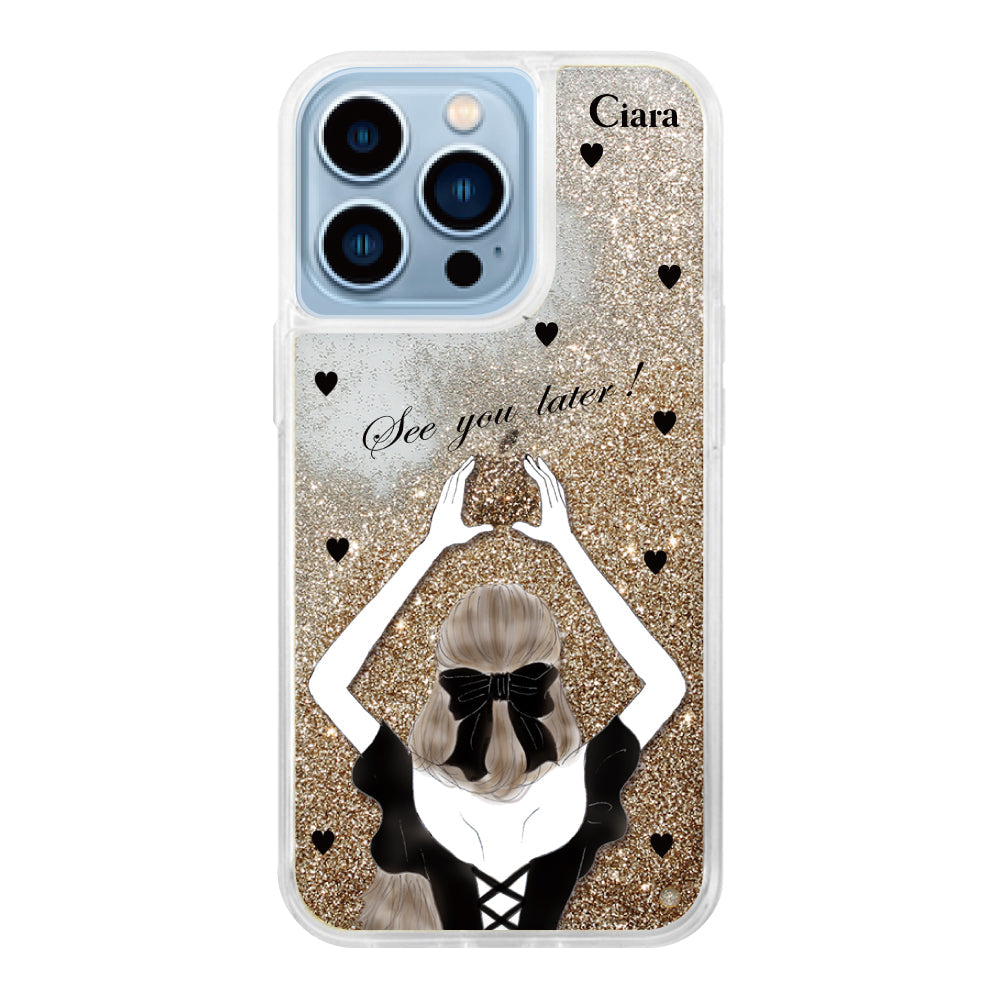 iPhone13ProMax グリッター オイルクリアケース ブラックバックショット ゴールド