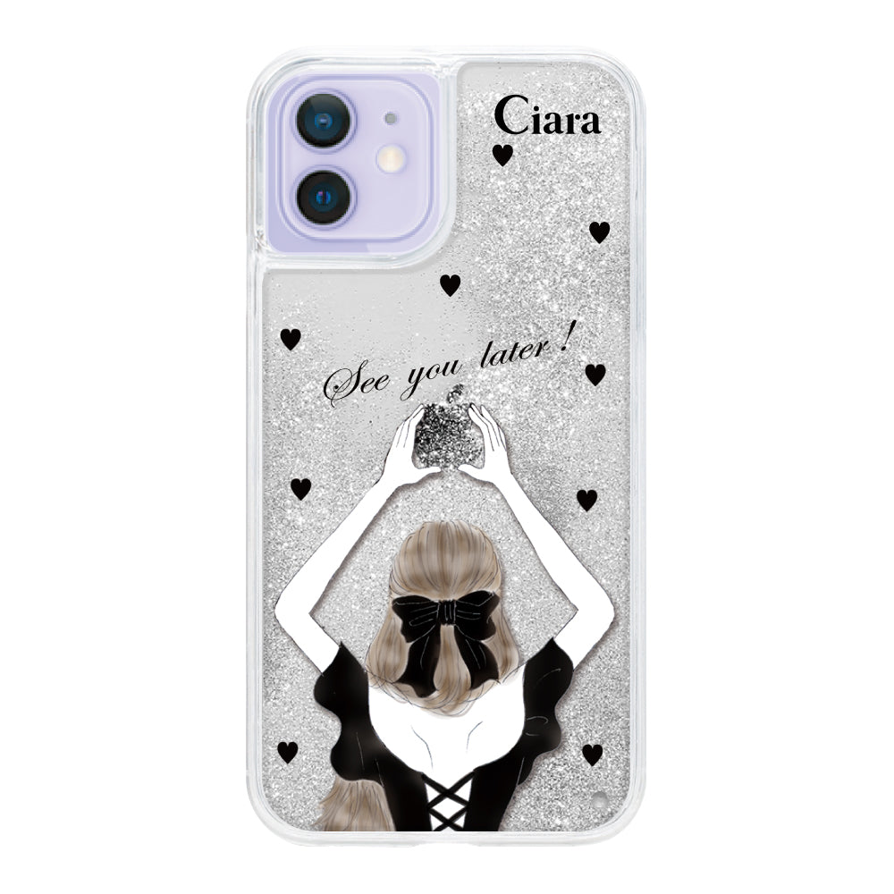 iPhone12/12Pro グリッター オイルクリアケース ブラックバックショット シルバー