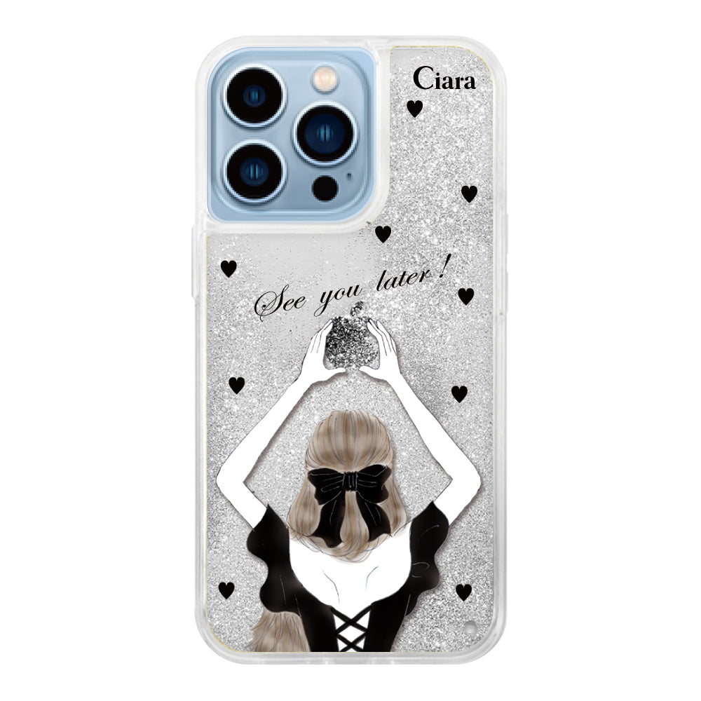 iPhone13ProMax グリッター オイルクリアケース ブラックバックショット シルバー