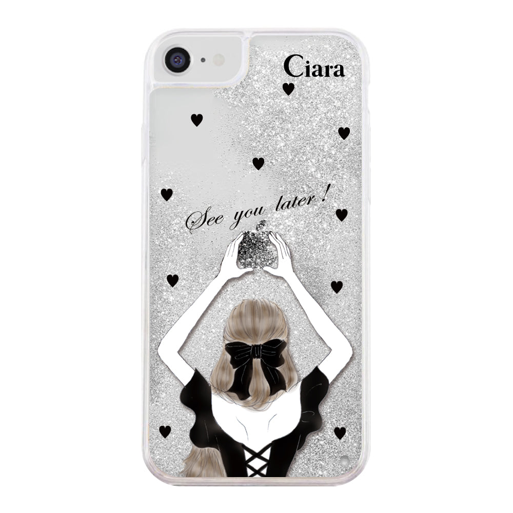 iPhone6/7/8/SE2/SE3 グリッター オイルクリアケース ブラックバックショット シルバー