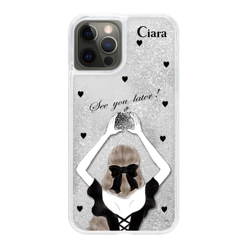 iPhoneX/XS グリッター オイルクリアケース ブラックバックショット シルバー