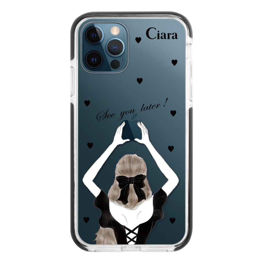 iPhone12ProMaxケース クッションバンパー 耐衝撃クリアケース ブラックバックショット ブラック
