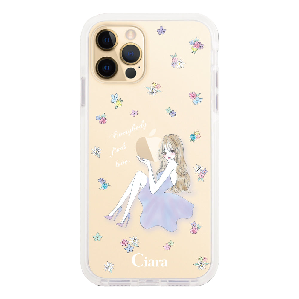 iPhone11Proケース クッションバンパー 耐衝撃クリアケース ラベンダーガール クリア