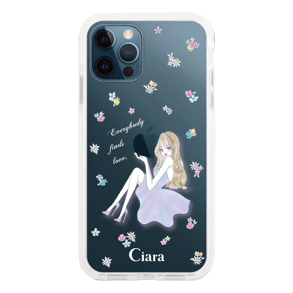 iPhone12ProMaxケース クッションバンパー 耐衝撃クリアケース ラベンダーガール クリア