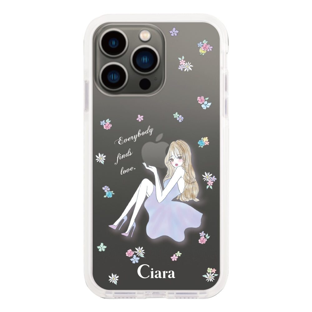 iPhone13Proケース クッションバンパー 耐衝撃クリアケース ラベンダーガール クリア