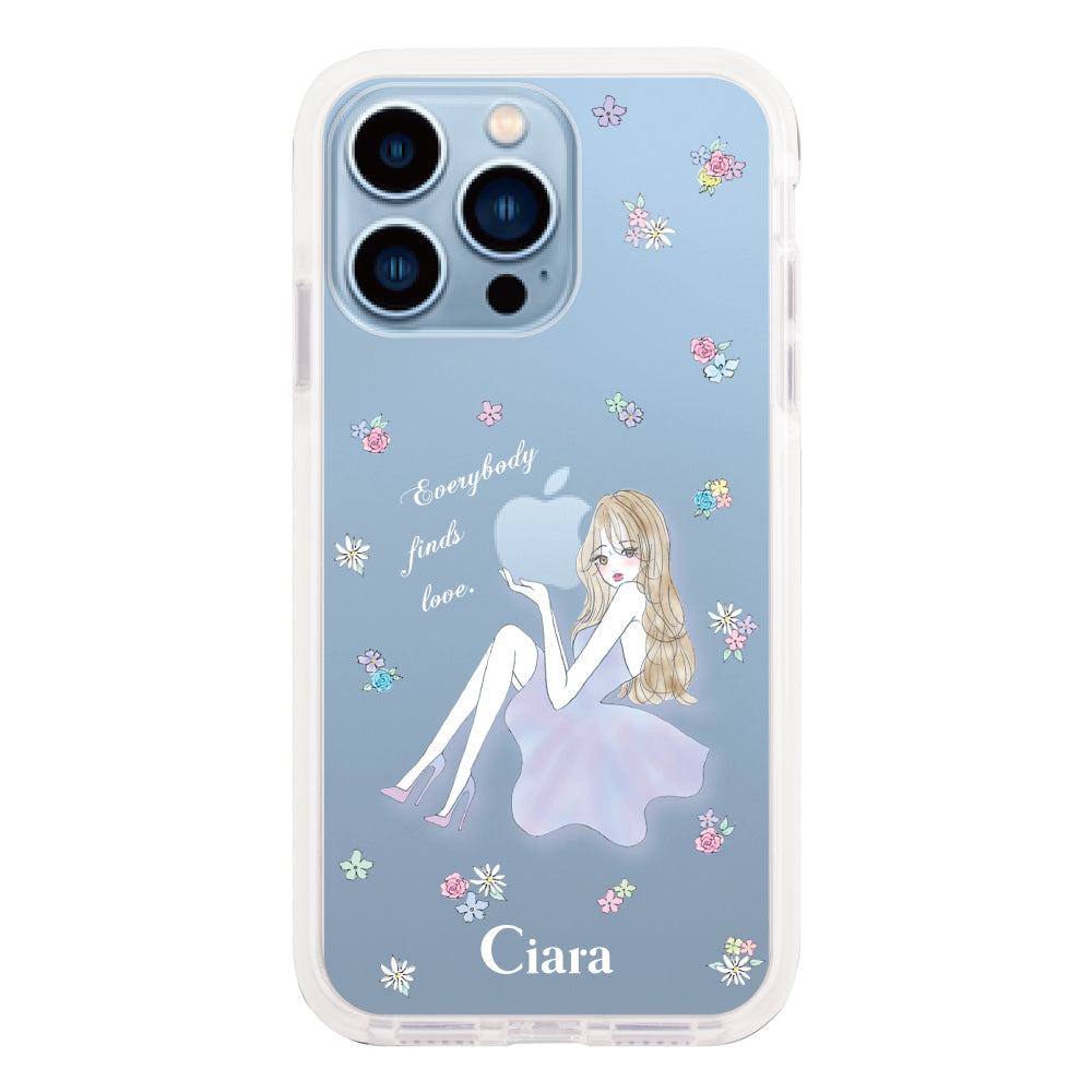 iPhone13ProMaxケース クッションバンパー 耐衝撃クリアケース ラベンダーガール クリア