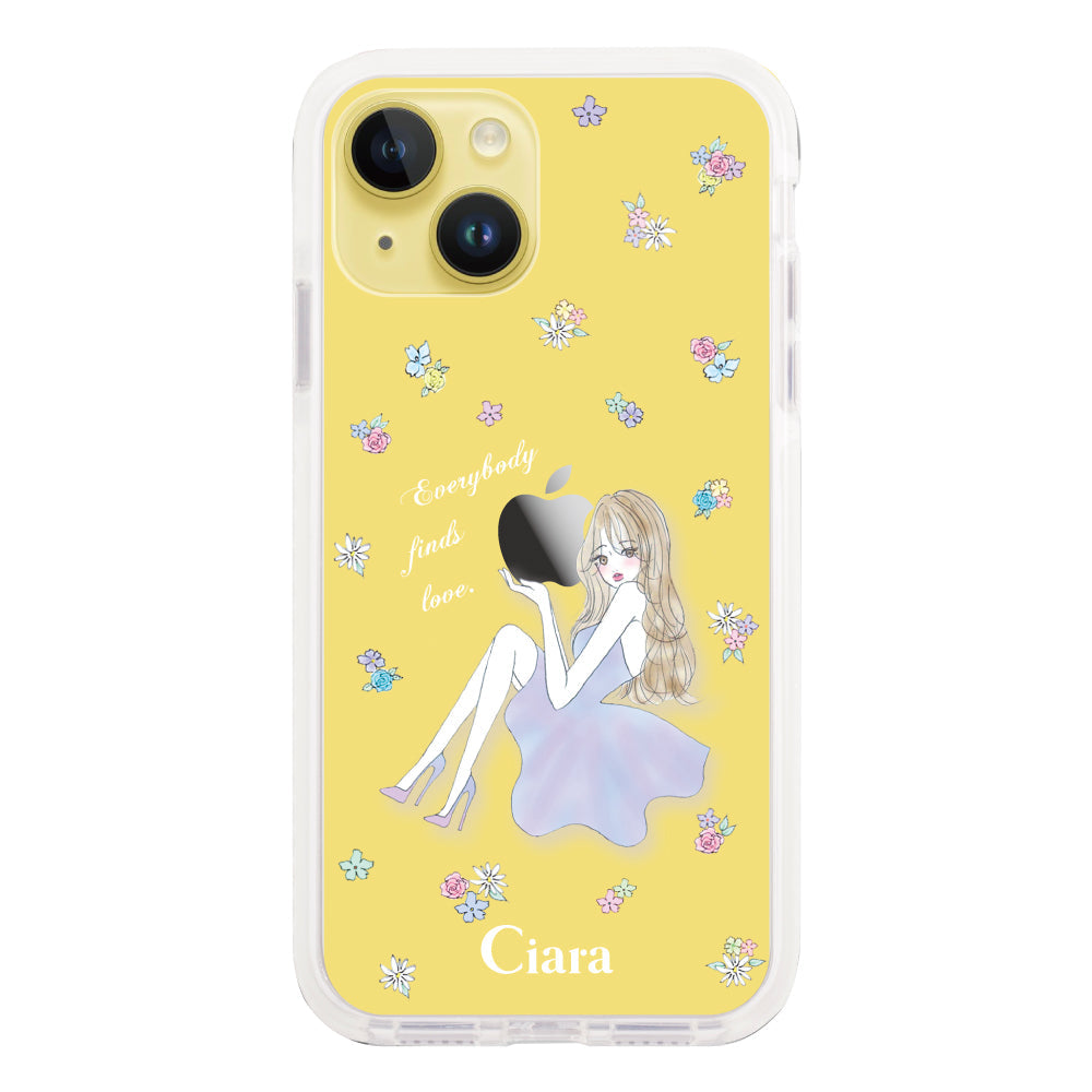 iPhone14Plusケース クッションバンパー 耐衝撃クリアケース ラベンダーガール クリア