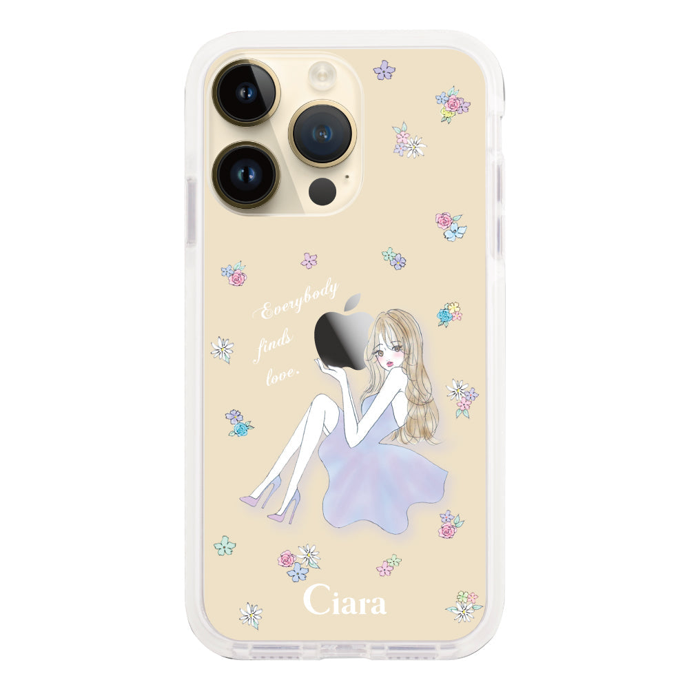 iPhone14Proケース クッションバンパー 耐衝撃クリアケース ラベンダーガール クリア