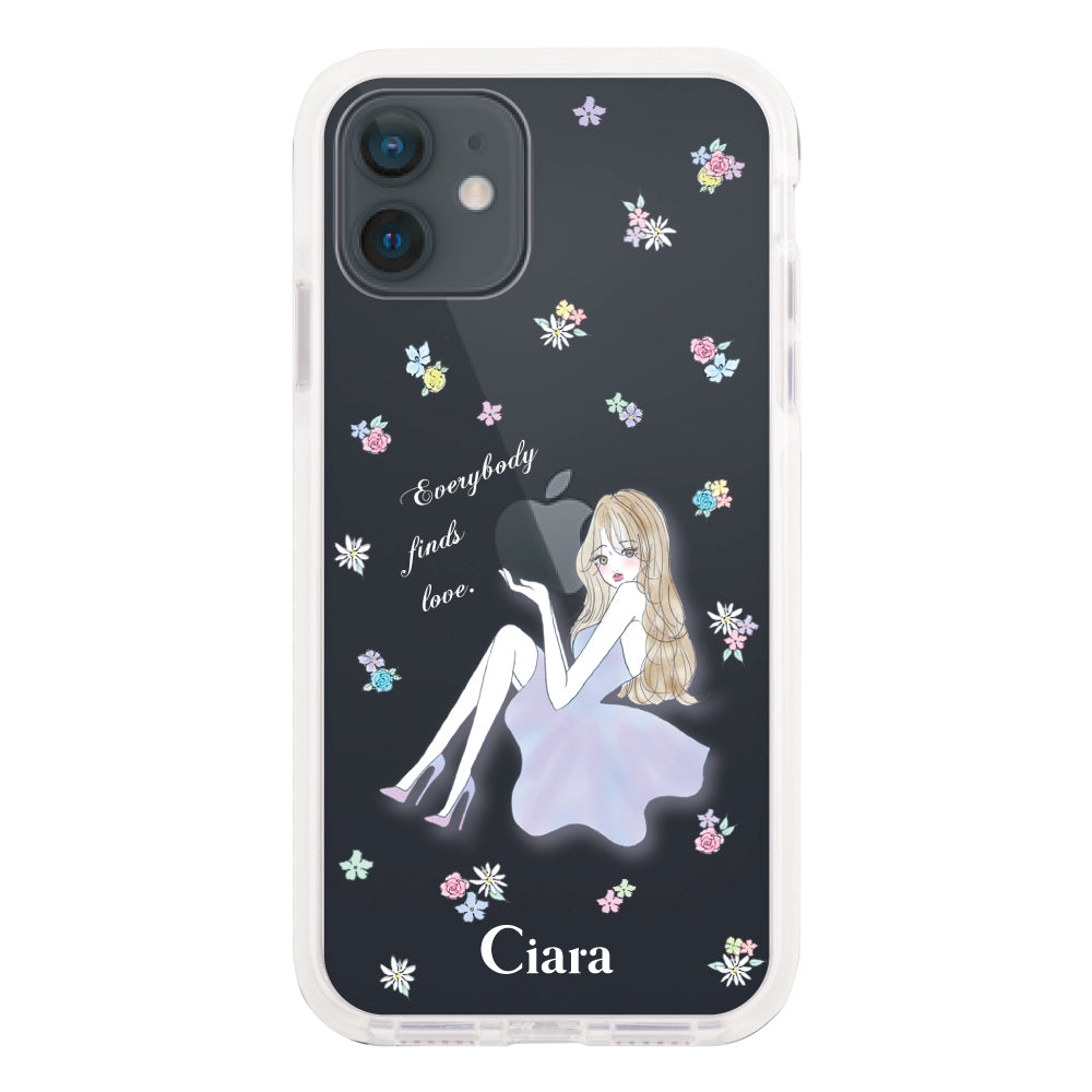 iPhoneXRケース クッションバンパー 耐衝撃クリアケース ラベンダーガール クリア