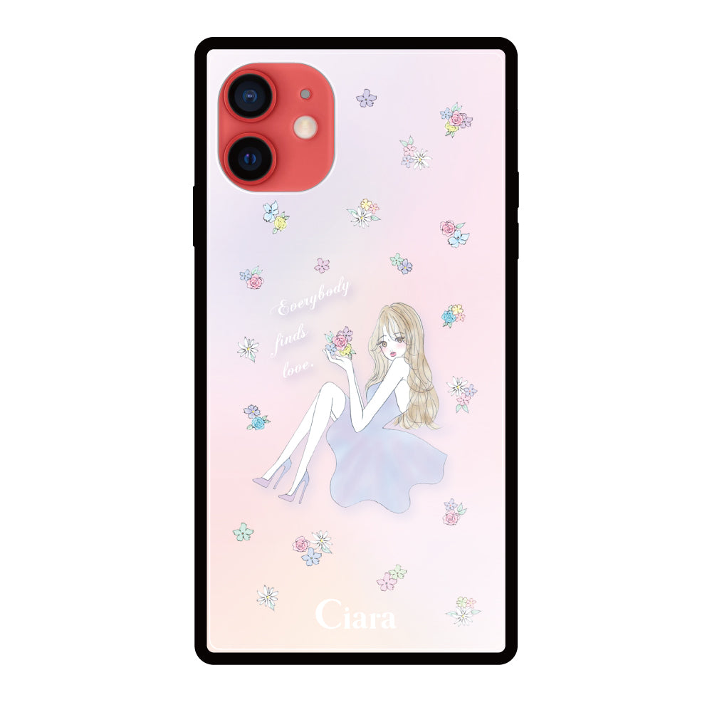 iPhone11ケース スクエア 強化ガラスケース ラベンダーガール パステル