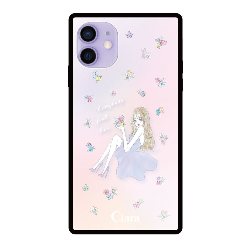 iPhoneケース スクエア 強化ガラスケース ラベンダーガール