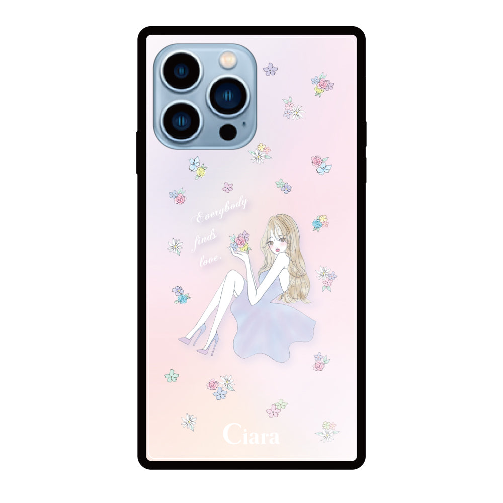 iPhone13ProMaxケース スクエア 強化ガラスケース ラベンダーガール パステル