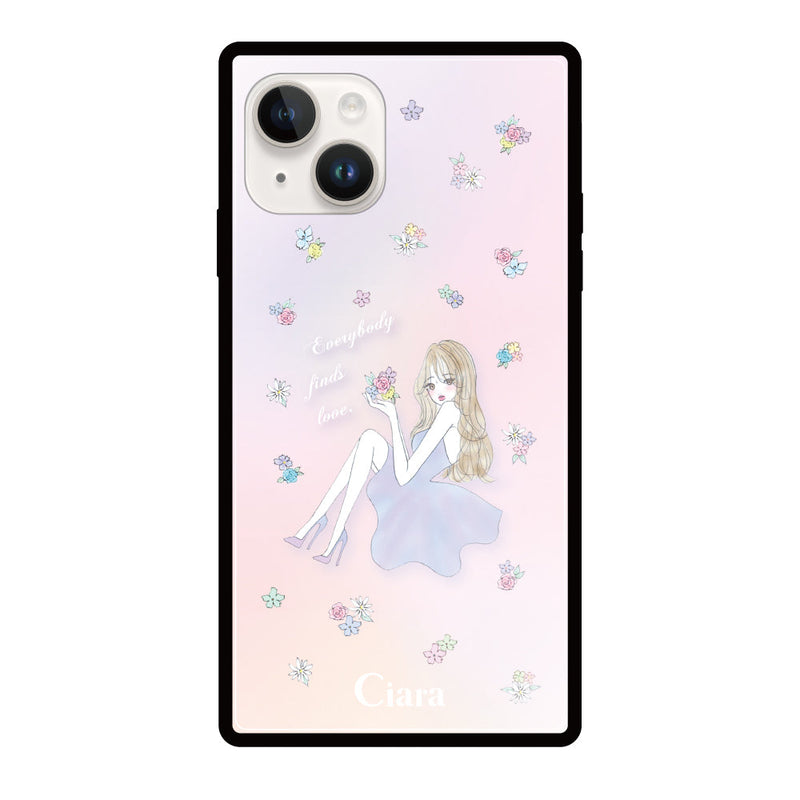 iPhoneケース スクエア 強化ガラスケース ラベンダーガール