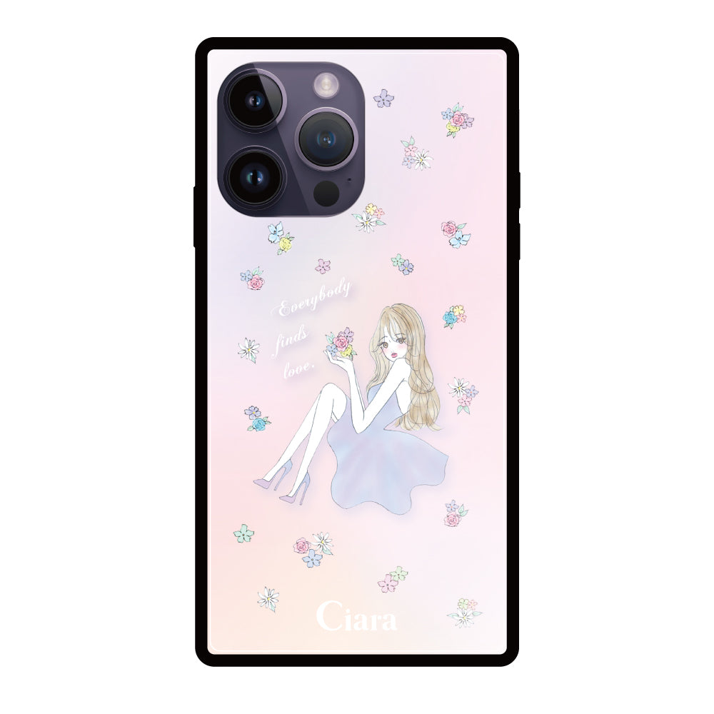 iPhone14ProMaxケース スクエア 強化ガラスケース ラベンダーガール パステル