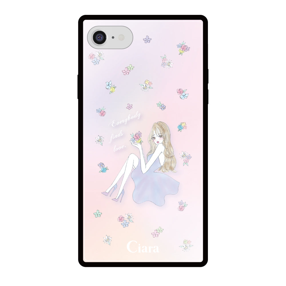 iPhone7Plus/8Plusケース スクエア 強化ガラスケース ラベンダーガール パステル