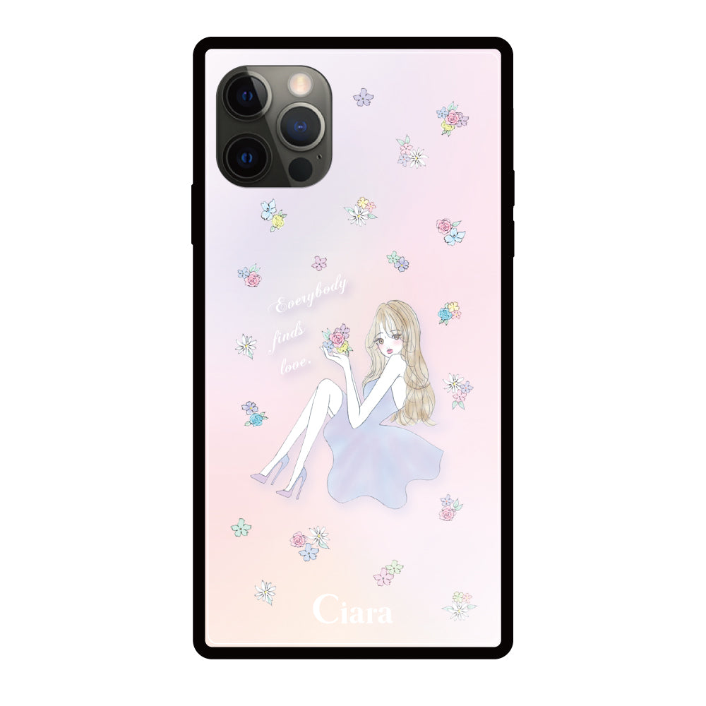 iPhoneX/XSケース スクエア 強化ガラスケース ラベンダーガール パステル