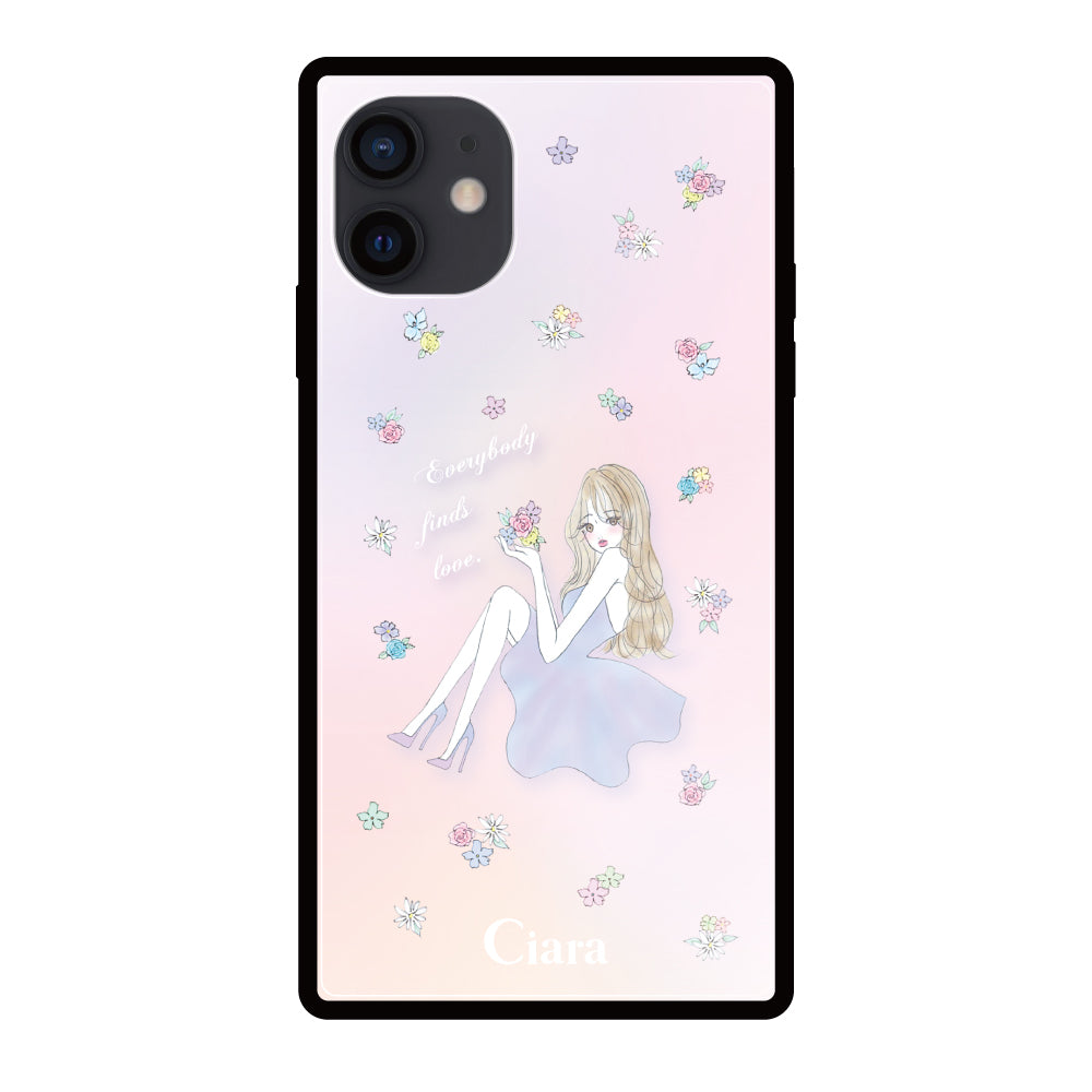 iPhoneXRケース スクエア 強化ガラスケース ラベンダーガール パステル