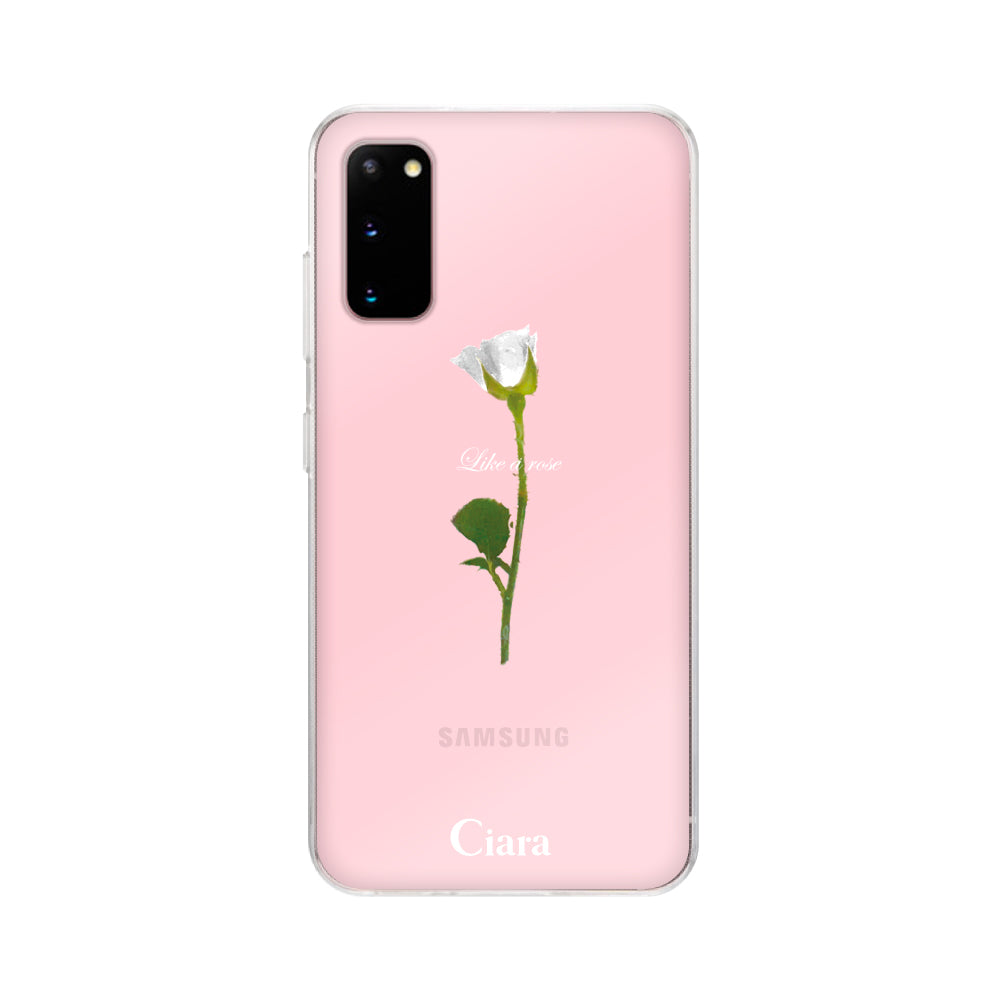 GalaxyS20ケース クリアケース ウォーターローズ ホワイト
