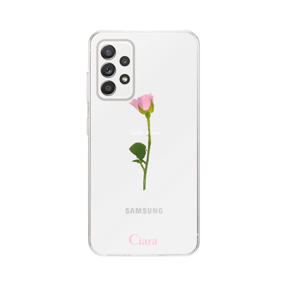 GalaxyA52ケース クリアケース ウォーターローズ ピンク