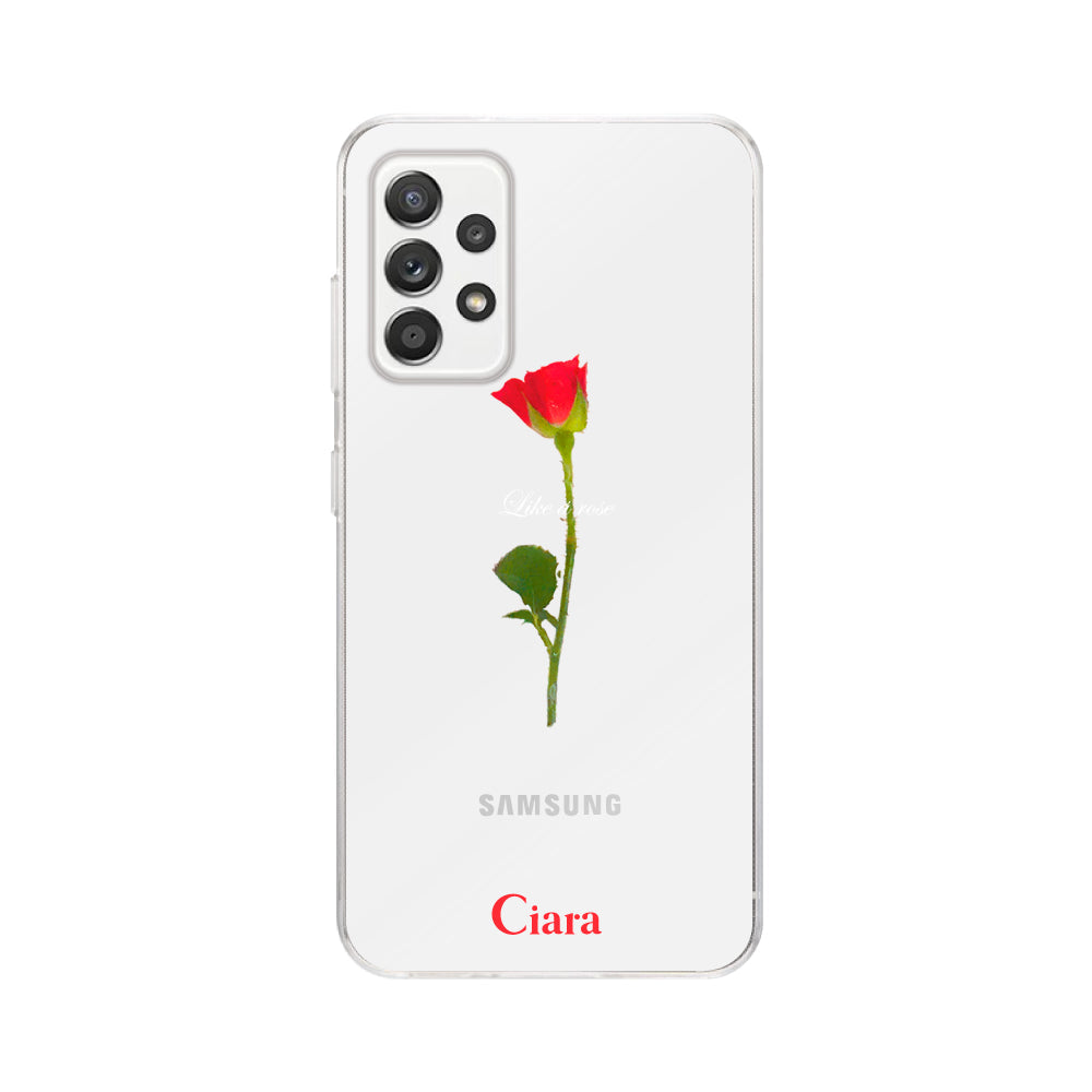 GalaxyA52ケース クリアケース ウォーターローズ レッド