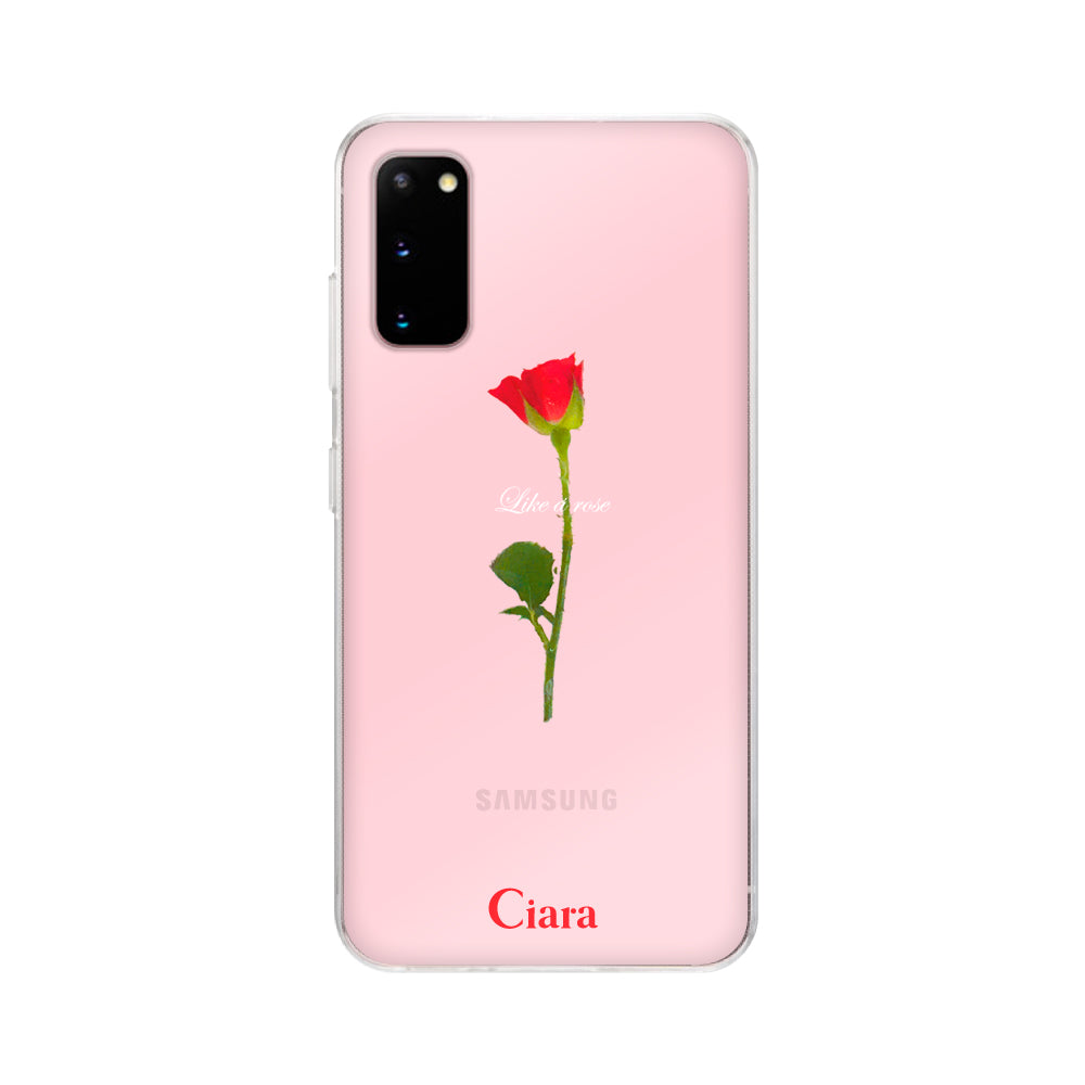 GalaxyS20ケース クリアケース ウォーターローズ レッド