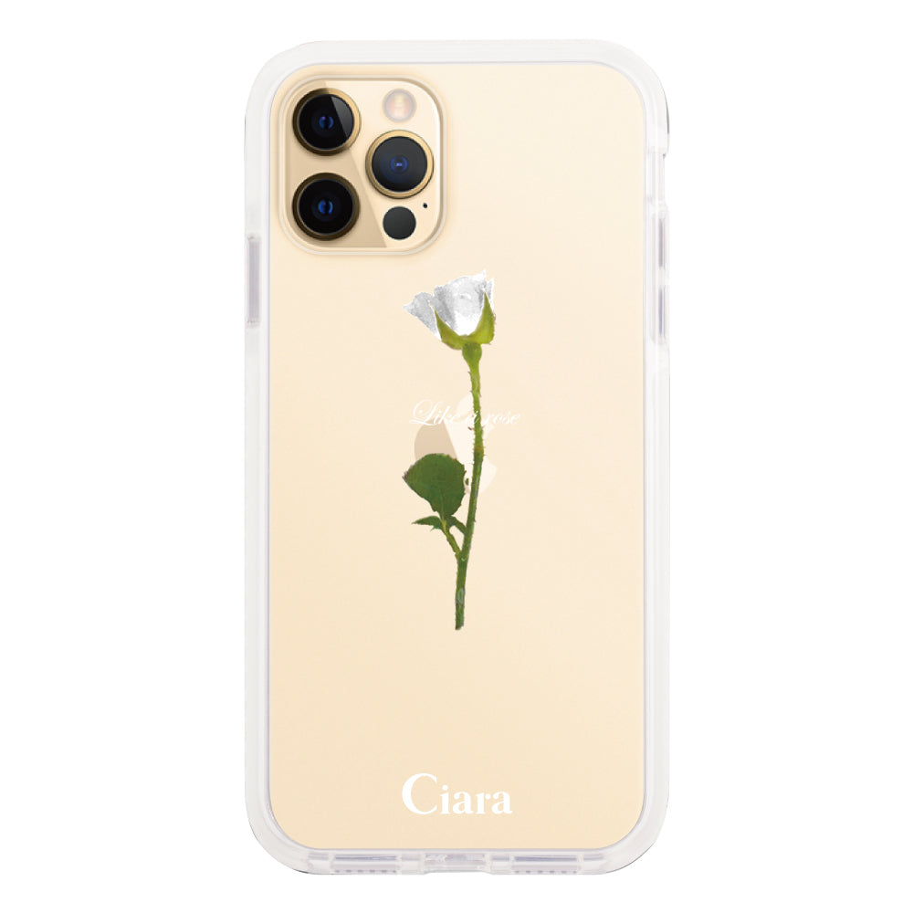 iPhone11ProMaxケース クッションバンパー 耐衝撃クリアケース ウォーターローズ ホワイト