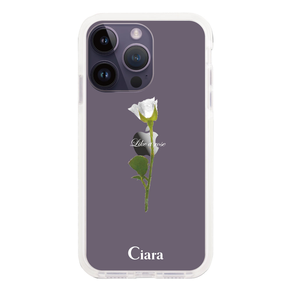 iPhone14ProMaxケース クッションバンパー 耐衝撃クリアケース ウォーターローズ ホワイト