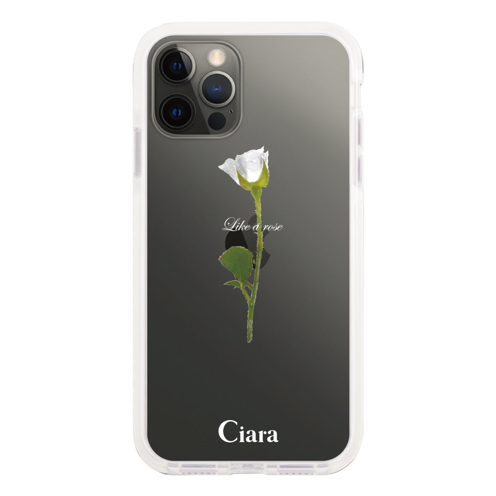 iPhoneX/XSケース クッションバンパー 耐衝撃クリアケース ウォーターローズ ホワイト
