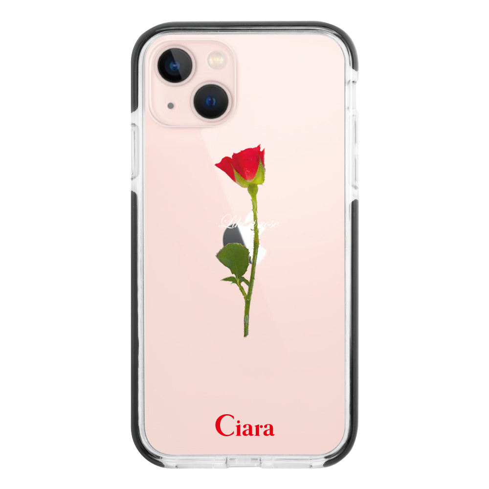 iPhone13ケース クッションバンパー 耐衝撃クリアケース ウォーターローズ レッド