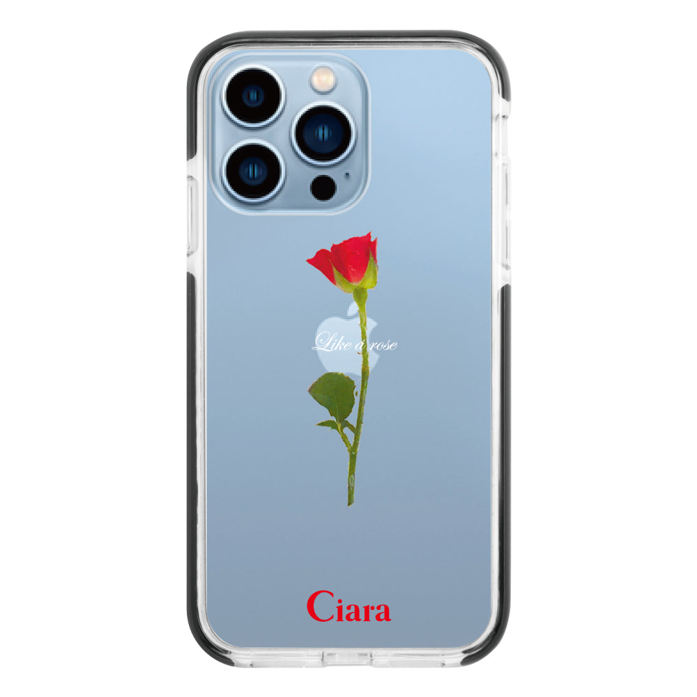 iPhone13ProMaxケース クッションバンパー 耐衝撃クリアケース ウォーターローズ レッド