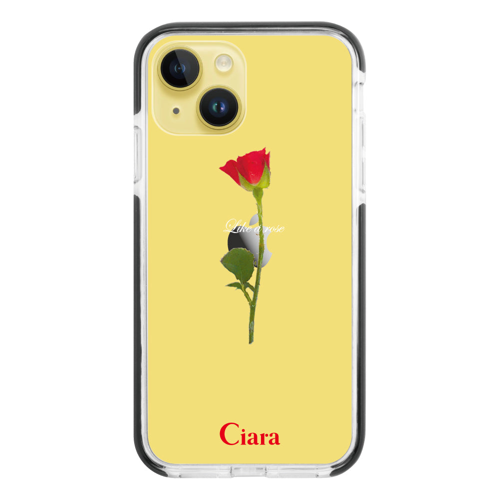 iPhone14Plusケース クッションバンパー 耐衝撃クリアケース ウォーターローズ レッド