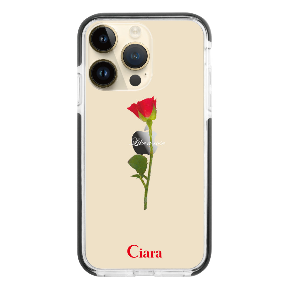 iPhone14Proケース クッションバンパー 耐衝撃クリアケース ウォーターローズ レッド