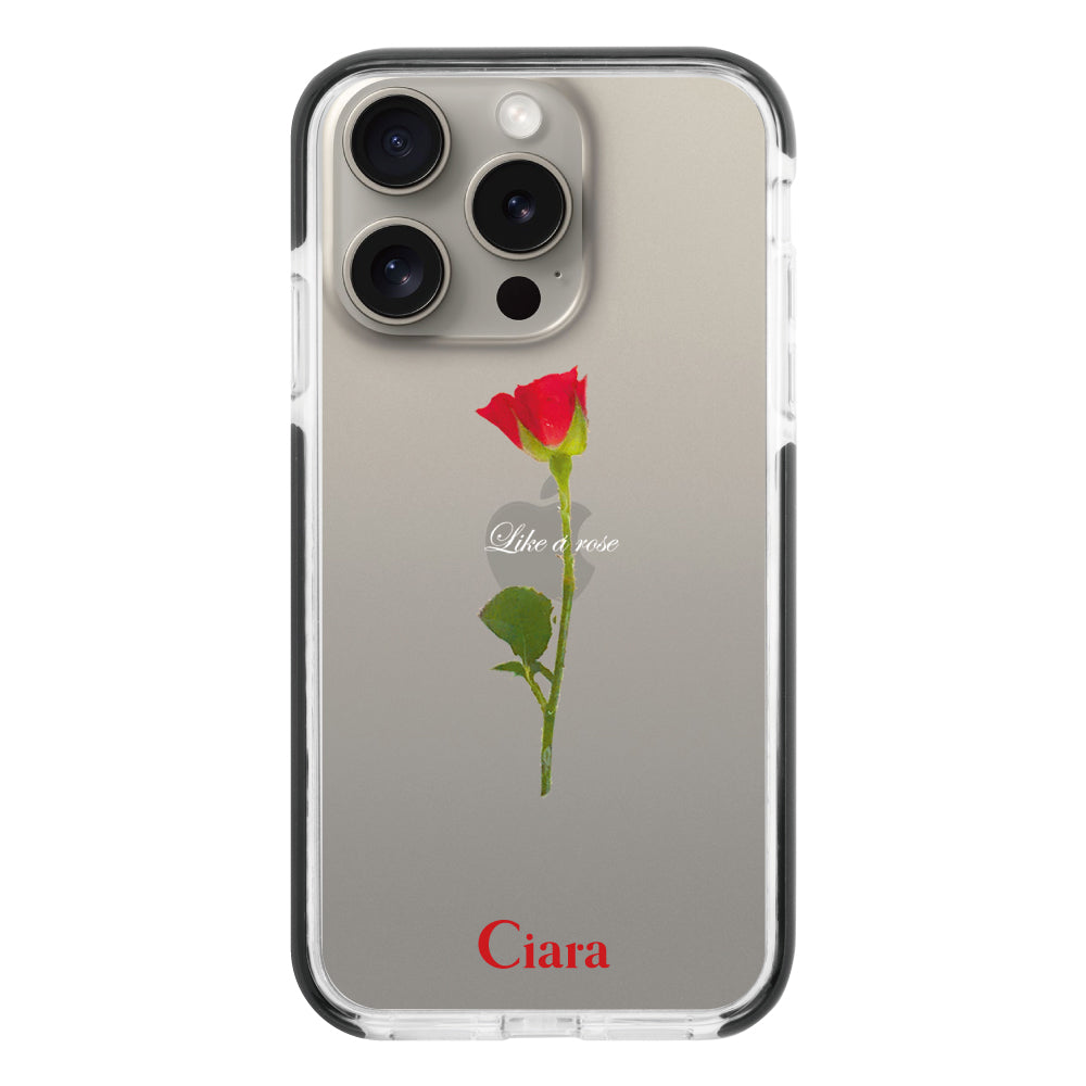 iPhone15Proケース クッションバンパー 耐衝撃クリアケース ウォーターローズ レッド