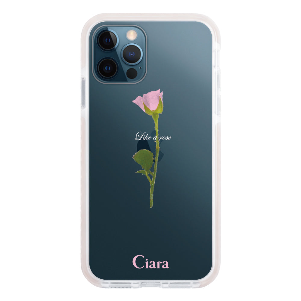 iPhone12ProMaxケース クッションバンパー 耐衝撃クリアケース ウォーターローズ ピンク