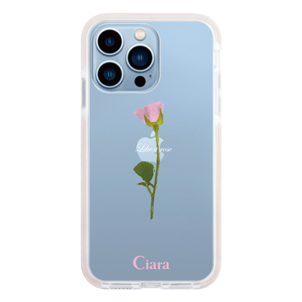 iPhone13ProMaxケース クッションバンパー 耐衝撃クリアケース ウォーターローズ ピンク