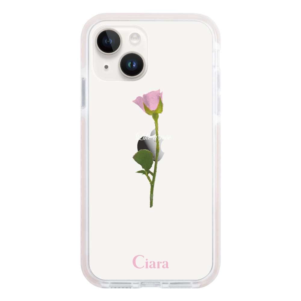 iPhone14ケース クッションバンパー 耐衝撃クリアケース ウォーターローズ ピンク