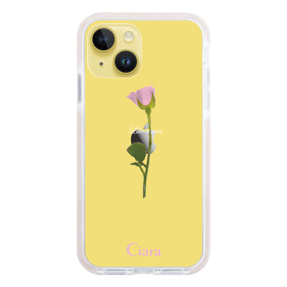 iPhone14Plusケース クッションバンパー 耐衝撃クリアケース ウォーターローズ ピンク